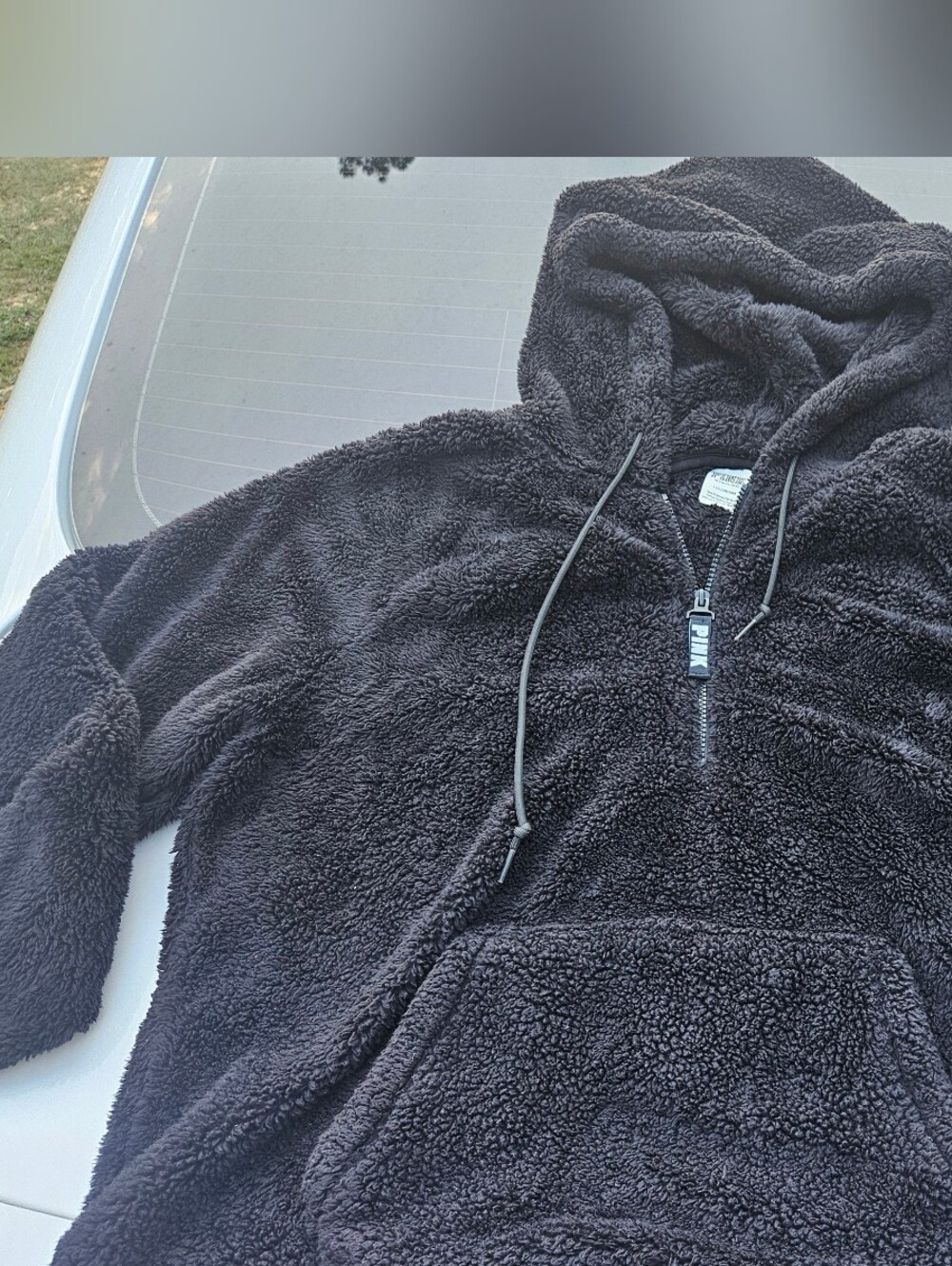 Victorias Secret PINK Sherpa Fleece Quarter Zip Hoodie Jacket Black Large
